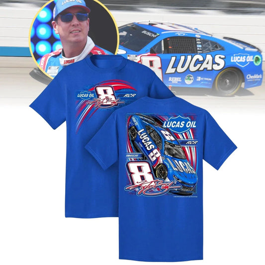 Kyle Busch Lucas Oil #8 Royal 2-spot T-shirt Blue Tribute